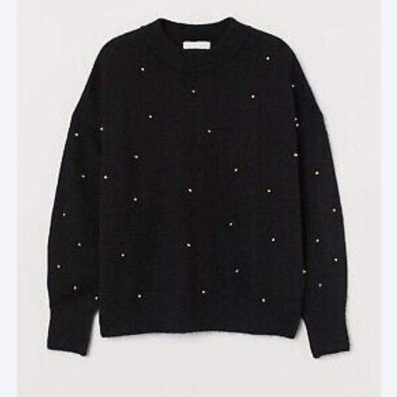 H&M Glam Whimsigoth Oversized rhinestone studded wool blend black sweater XXL - Picture 1 of 9
